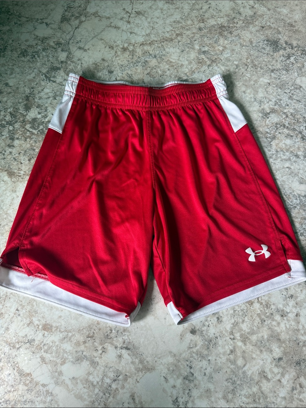 Under Armour Red & White Athletic Shorts with White Trim, Size YM